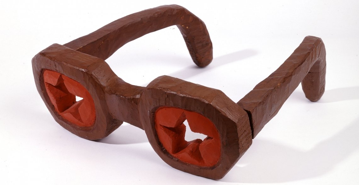 Leonid Sokov, Project to Construct Glasses for Every Soviet Citizen, 1976. Painted wood 11.3 x 33.3 x 31 cm (4 7/16 x 13 1/8 x 12 3/16 in.) Norton and Nancy Dodge Collection of Nonconformist Art from the Soviet Union Leonid Sokov, Project to Construct Glasses for Every Soviet Citizen, 1976. Painted wood 11.3 x 33.3 x 31 cm (4 7/16 x 13 1/8 x 12 3/16 in.) Norton and Nancy Dodge Collection of Nonconformist Art from the Soviet Union